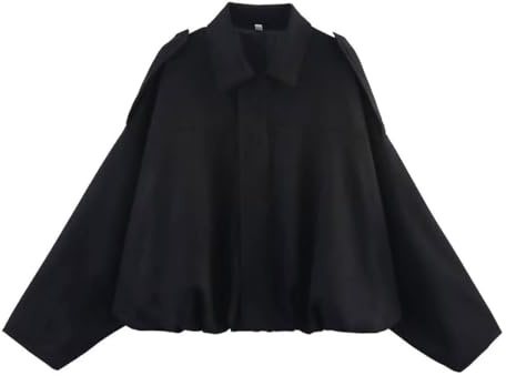 IBTOM CASTLE Casual Pilot Jacket for Women: Suede Texture Lapel Collar Jackets Drop Shoulders Long Sleeve Streetwear - Solid Loose Fit Outwear for Spring Autumn black M