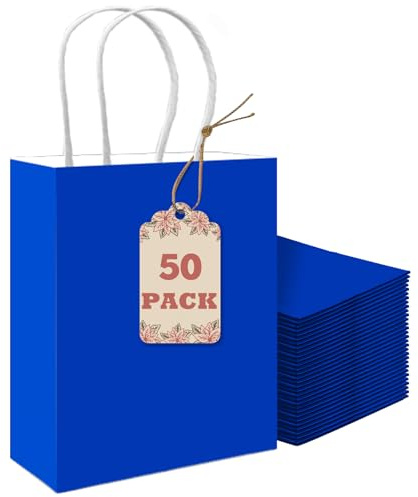 Gcardist 50 Stück Diamantblau Kleinei-Geschenktüten aus Papier mit Henkeln–8.3×6×3.15-Tüten Kleine Partygeschenktüten für vielfältige Verwendungszwecke