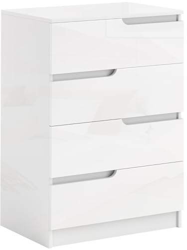 HOMCOM Kommode 4 Schubladen Beistellschrank 60 x 40 x 85cm Hochglanzweiß