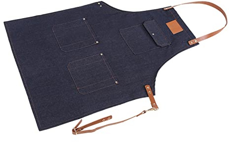 Haofy Tablier à Bavette en Denim Robuste avec Sangle en Cuir Réglable pour Chefs et Grillades, Utilisation Professionnelle en Cuisine et Barbecue