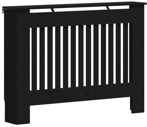 vidaXL Cache-Radiateur Chêne Noir 112 x 19 x 81,5 cm Bois d'ingénierie, Cache-radiateur Moderne, rectangulaire pour déco Maison, Protection esthétique, Bois conçu, sécurité Enfant, Salon
