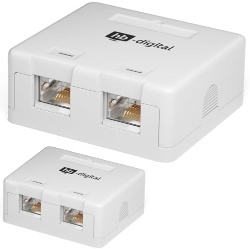 HB-DIGITAL 2 Stück Aufputz-Netzwerkdose 2-Port CAT 7 inkl. Keystone - Weiß | Werkzeuglose CAT-7-Aufputzdose mit geschirmtem Keystone-Modul für Datenübertragungen bis zu 10 Gbit/s - Weiß