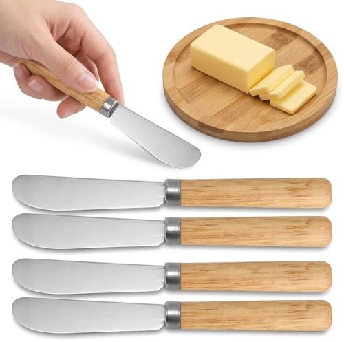 Butter Knives Set of 4, Stainless Steel Butter Knife with Wooden Handles, 5.8 Small Cheese Knives Spreader, Condiment Spreader Dishwasher Safe, Versatile Tool for Butter Jam Honey & Pastry Fillings