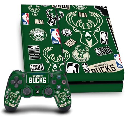 Head Case Designs Officially Licensed NBA Sticker Collage Milwaukee Bucks Vinyl Sticker Gaming Skin Decal Cover Compatible With Sony PlayStation 4 PS4 Console and DualShock 4 Controller Bundle