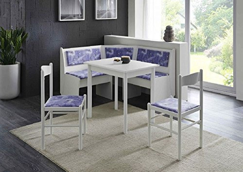 Beauty.Scouts Eckbankgruppe Garda II Tisch + 2 Stühle Komplettset Landhaus weiß/blau Polster Mikrofaser Eckbank Truheneckbank Küche Esszimmer