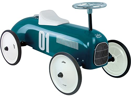 Vilac - Porta auto vintage - Blu - Giocattolo per bambini o decorazione domestica - Volante direzionale - In metallo chic - Da 18 mesi