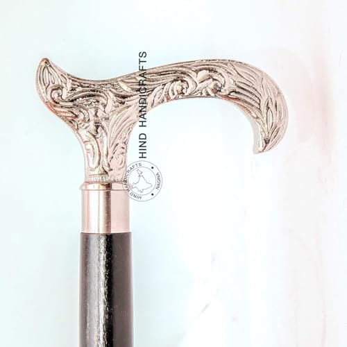 Hind Handicrafts Dekorativer viktorianischer Gehstock und Gehstöcke für Damen und Herren, 91,4 cm, schwarzes Ebenholz, Messinggriff, Uni, Derby, faltbarer Gehstock (91,4 cm, Silber-Derby)