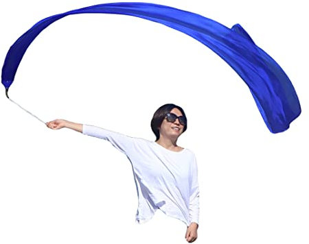 Winged Sirenny 4m Seidenband-Streamer für Tanz, Anbetung & Flow-Kunst. Handbemalter, Fließender Echter Seidenstoff und Fiberglasstab mit Drehhaken (blau)