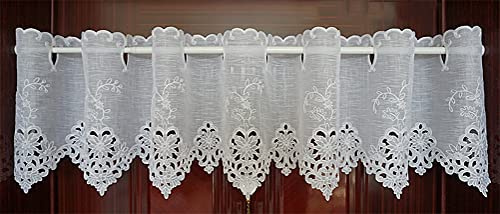 ACMHNC Rideau Brise-bise en Voile Court, Rideau Voilage Transparent Moderne avec Broderie, Demi Rideau pour Cuisine, Porte, Salle à Manger, Bistro, 1 Pièce,Blanc,W x H 150x30cm