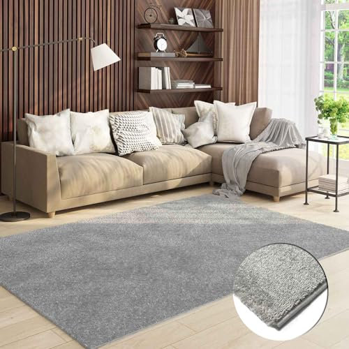 VIMODA Teppich Wohnzimmer Kurzflor Einfarbig für Schlafzimmer kinderzimmer weicher pflegeleichter, versch.- Größen, Farben, Farbe:Grau, Size:160x220 cm