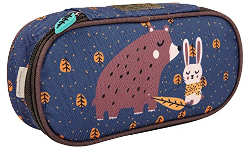 PERLETTI Kinder Federmäppchen Braun mit Bär und Kaninchen - Etui Schuletui Federmappe aus Recyceltem Kunststoff - Stifteetui Mädchen Jungen Grunschule Kindergarten - 22x10x5 cm Eco Collection (Bär)