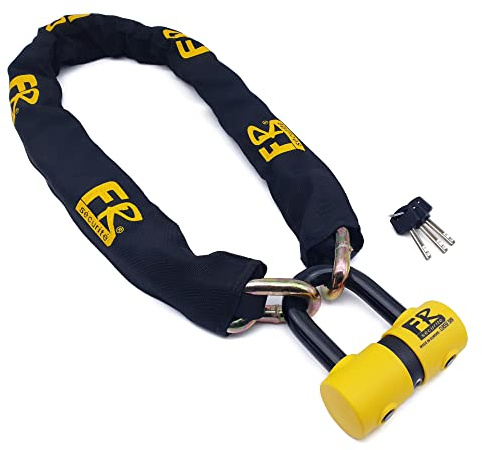 FR SÉCURITÉ FR50100 Chaine Antivol Moto + Bloque Disque Moto Mini U ø13.5, 100cm Homologué Classe SRA, Antivol Robuste Haute Sécurité et Polyvalent pour Motocyclette, Scooter, Velo, Ancrage, Parking