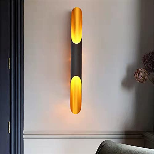 E27 Gold Schlafzimmer Wandleuchte Innen Schwarz Wandlampe Retro Wand Leselampen Antik Industrial Deko Design Metall Aluminium Up & Down Wandbeleuchtung für Wohnzimmer Bettseite Büro Loft Bar (60cm)