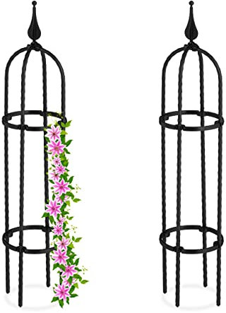 Relaxdays Trellis obélisque, Lot de 2, 70 m de Hauteur,pour Plantes grimpantes, en métal, Stable, Tour pour Rosier, Noir