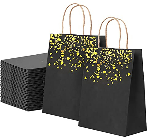 AMJKEJI Bolsas de Regalo, 15 Piezas Bolsa de Regalo con Asas, Bolsas de Regalo Papel ​Kraft para Fiestas, Ceremonias de Graduación, Bodas, Aniversarios, Navidad (Negro)