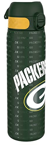ion8 NFL Green Bay Packers Leichte Edelstahl Trinkflasche, 600 ml/20 oz, nicht isoliert, auslaufsicher, leicht zu öffnen, sicherer Verschluss, spülmaschinenfest, Klappdeckel, passt in Getränkehalter
