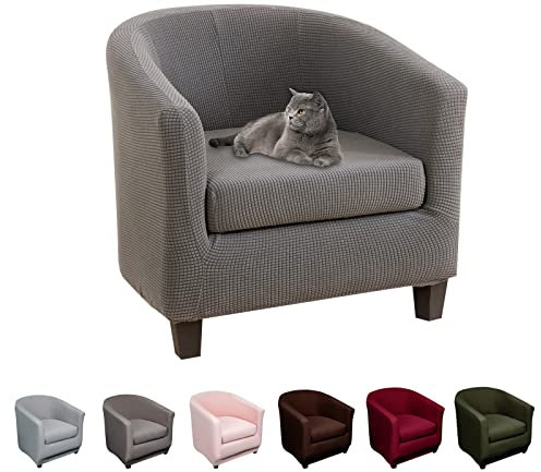 Lydevo Sesselhussen Clubsessel Stretch Sesselschoner Sesselbezug Tub Chair Cover Couchbezug Elastisch Anti-Rutsch Club Sesselüberwürfe Husse für Loungesessel,Jacquard#Silber Grau
