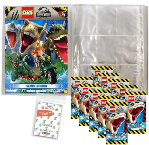 Bundle mit LEGO Jurassic World Trading Cards - Serie 2-1 Leere Sammelmappe + 10 Booster + Exklusive Collect-it Hüllen