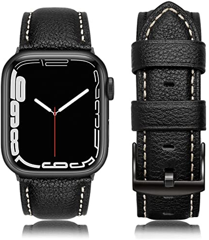 Tuocal Bracelet en Cuir Véritable Compatible avec Apple Watch 42mm(Series 3/2/1) 44mm 45mm 46mm, de Remplacement pour iWatch Séries 10 9 8 7 6 5 4 3 2 1 SE - Homme Femme