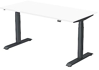 hibitaro Elektronisch Höhenverstellbares Schreibtischgestell Komfort | Komplett-Schreibtisch (Aluminium Schwarz, Dekor Weiß)