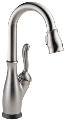 Delta Leland Touchless Bar Faucet with Touch Technology, Brushed Nickel Prep Sink Faucet with Pull Down Sprayer, Single Hole, SpotShield Stainless 9678TL-SP-DST