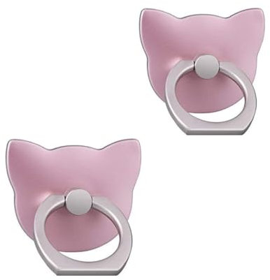 ISKIP 2Pcs Mobile Phone Ring Grips, Cell Phone Ring Stands, 2 Pack Finger Ring Holds for iPhone, Samsung, Huawei and All Smartphones (Cat-Rose)