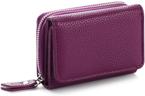 RRANCharltu Geldbörse Damen Klein Leder Kleines Portemonnaie Damen Mini Geldbeutel mit Zipper Münzfach Kartenfächer, Lila