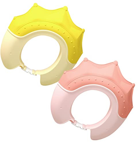 BESTonZON 2 Stück Haarwaschhut Für Kleinkinder Badewissen Mit Ohrenschutz Duschkappe in Krone Design Kunststoff Duschhaube Für Sicheres Haarewaschen Und Haarschnitte