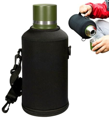 Botellas de agua de acero inoxidable - Cantimplora grande de 2 l para exteriores con correa ajustable | Botella de viaje de pared doble con fondo engrosado para senderismo, pesca y uso al aire libre