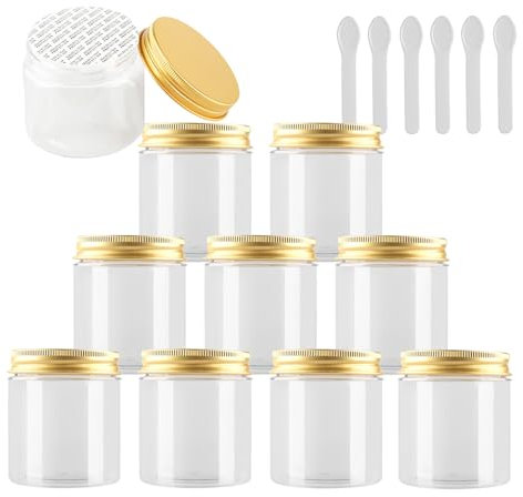PQPAUTY 24 Pièces Vides 200 ml Transparent Cosmétique Pot en Plastique avec Couvercle Or 200 g Pots de Cosmétique Crème de Bouteille Contenant