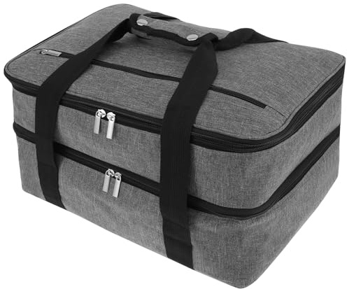 Foppla Borsa termica termica con doppia casseruola, espandibile, leggera, con manici, a prova di perdite, per snack, ampia apertura, per lavoro, viaggi e attività all'aperto (grigio)