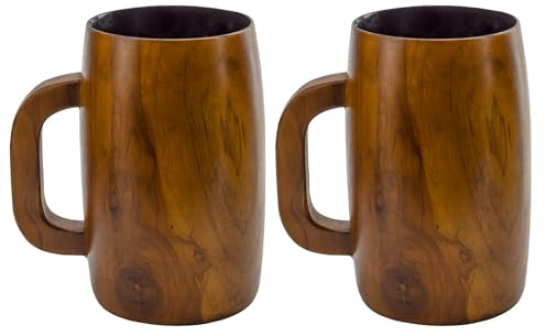 Darware Tazze da caffè in legno di teak (set di 2); boccale da birra in legno retrò da 16 tazze fluide