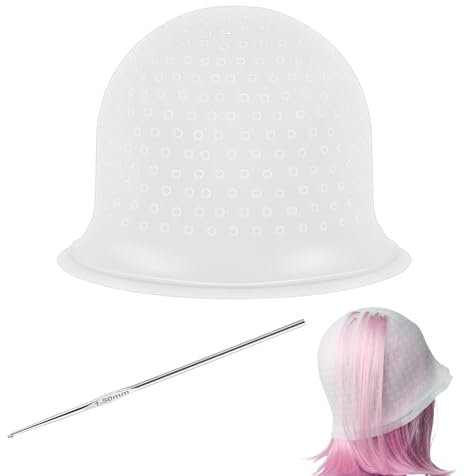 Hair Highlighting Cap and Hook Kit, Silicone Reusable Streaking Caps for Hair Dye, Coloring, Staining – No Holes
