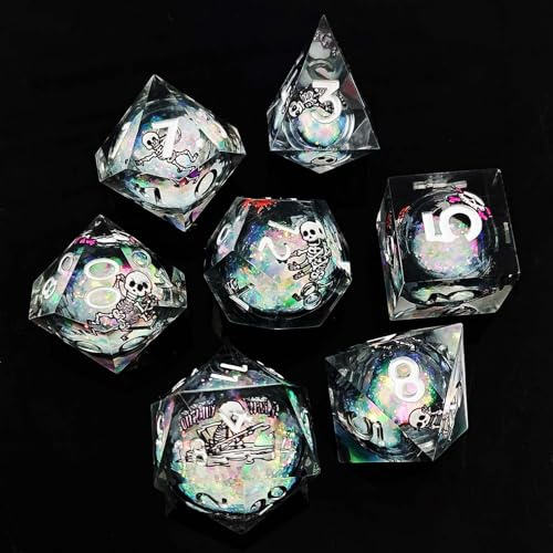 DND Würfel Set, 7-teilig Polyedrische Handgefertigt Harz Scharfe Kante Spielwürfel DND Würfel D&D Würfel für Dungeons and Dragons Pathfinder RPG MTG Pathfinder D4 D6 D8 D10 D% D12 D20