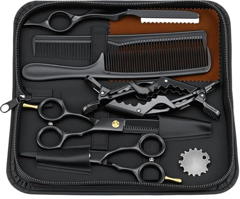 QWORK® Ciseaux cheveux 5,5 pouces, ciseaux professionnels set, ciseaux à cheveux en acier inoxydable, ciseaux à cheveux noirs, pour hommes et femmes
