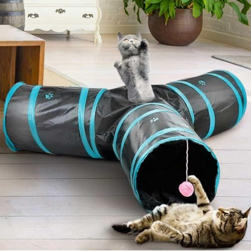 Gioco Tunnel per Gatto, Pieghevole a 3 Entrate Uscite, Diametro 28 Cm Gatti Cani Piccola Taglia, Conigli, Porcellini d'India, Animali Domestici, Uso Interno ed Esterno, Giocattolo Tubo Cat Toy