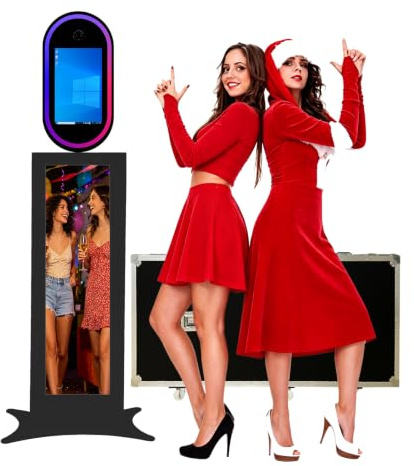 WideMeet 13,3 Zoll DSLR Spiegel Photo Booth Maschine mit LCD-Touchscreen, RGB-Licht, APP-Steuerung, tragbare Photobooth Flugkoffer Verpackung für Hochzeiten, Partys, Veranstaltungen (schwarze