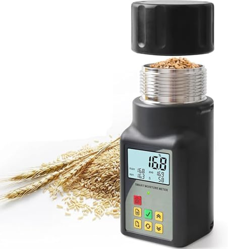 Misuratore di umidità dei Cereali – Analizzatore di umidità Digitale 90ml Portatile per 25 Tipi di Cereali, Schermo LCD, 99 Memorizzazione Dati, Compensazione Automatica della Temperatura