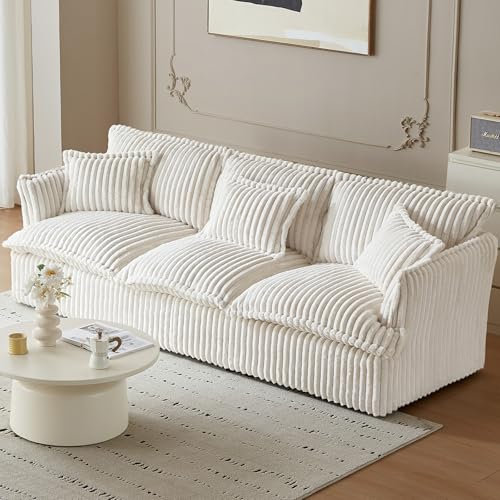 Guyii Modulares Cord Ecksofa in Beige – 3-Sitzer Sofa mit flexiblem Fußteil & abnehmbaren Kissen – Skandinavischer Stil für Wohnzimmer (3 Sitze)