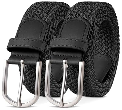 YOUCHAN 2er-Pack Gürtel für Damen und Herren Gürtel Elastische Flechtgürtel 3,3 cm Stretchgürtel mit Verstellbarer Dehnbarer Stoffgürtel Unisex