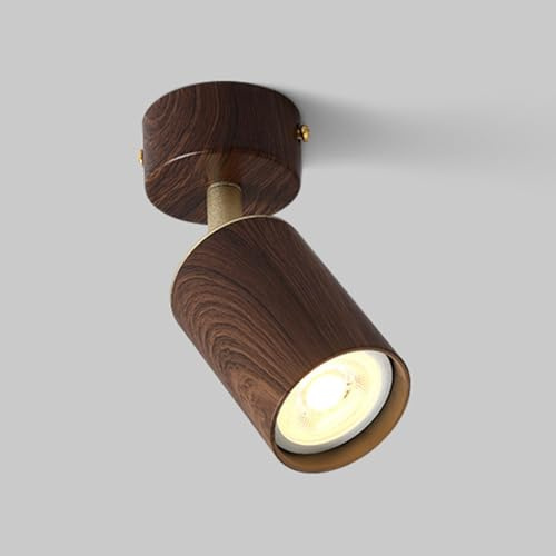 Jadssox Foco de Techo con ángulo Ajustable, luz direccional semiempotrada, Acabado Nogal, Moderna lámpara de Techo de Metal Retro para Oficina, Pared de Fotos y Pasillo.