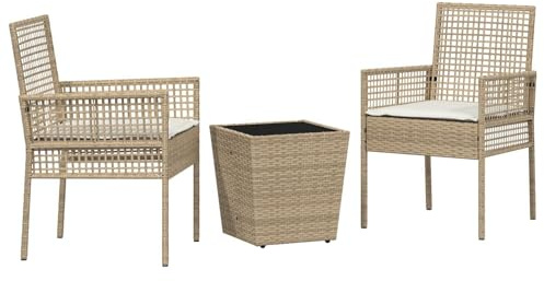 vidaXL Garten Bistro Set 3 pcs Beige Poly Rattan, Langlebiges Outdoor-Bistro-Set, Gartenstühle und Tisch, Essmöbel für Terrasse und Balkon