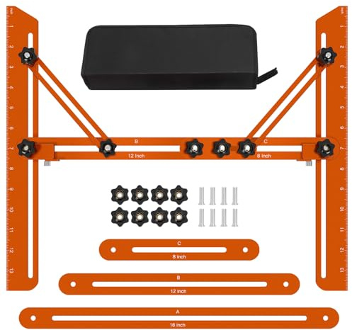 Everkeen Stair Tread Template Tool, Stairs Treads Jig Stair Tread Gauge Aluminum Alloy Ruler with Angled Brace and Edge Flip Stops Adjusting Length from 12 to 60, Stair Tools Measuring Gauge