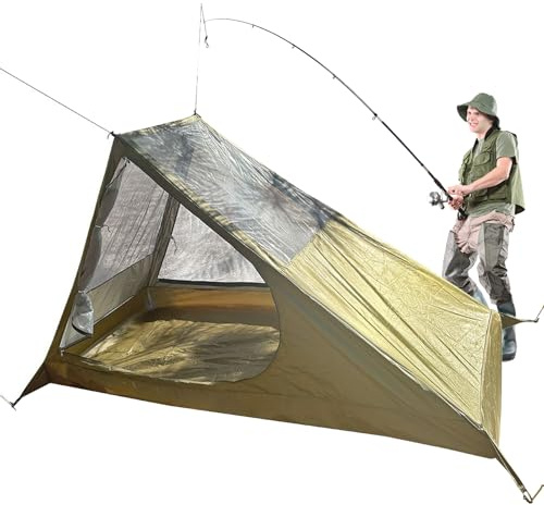 Kustimantu - Tienda compacta para 1 persona, refugio resistente y ligero, toldo ventilado, de malla de instalación rápida para pesca, caza, playa, terraza, pícnic jardín