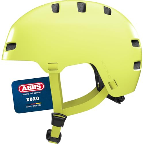 ABUS Casco da bicicletta XOXO - Casco da città in stile skater - Casco per skateboard, bicicletta, monopattino - con imbottitura per il mento - per adolescenti e adulti - taglia L, giallo mono