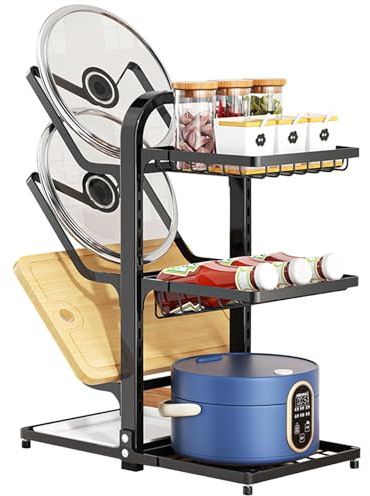 Organiseur de casseroles et poêles sous armoire – Support de comptoir de cuisine – Étagère réglable à plusieurs niveaux pour économiser de l'espace pour fruits et légumes