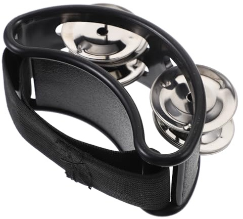 DECORNIJIA Fußtamburin mit 2 Sätzen Vernickelter Metallglöckchen Elastischem Nylonriemen und Abs Material Fußperkussionsinstrument für Akustik Satz und Jam Sessions in Schwarz