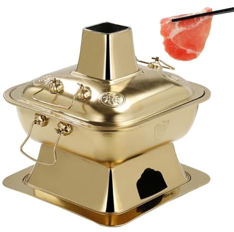 Faitout en cuivre – Design carré épais en acier inoxydable au charbon de bois à l'ancienne, parfait pour les réunions de famille et les fêtes