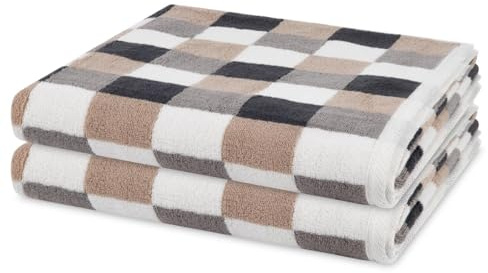 Ross 2er Set Duschtücher Cashmere Feeling Karo – 500 g/m², Garngefärbter Walkfrottee aus 100% Baumwolle – Flauschig, Saugstark & Pflegeleicht – Modischen Farben - Braun/weiß