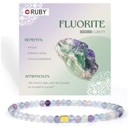 RUBY Edelstein Perlen Armband für Frauen, 4mm Perlen und 18K Vergoldet Edelstahlherz Armbänder Damen,elastischer Schmuck Yoga,Geschenk zum Muttertag-Inklusive Geschenkbox Holz